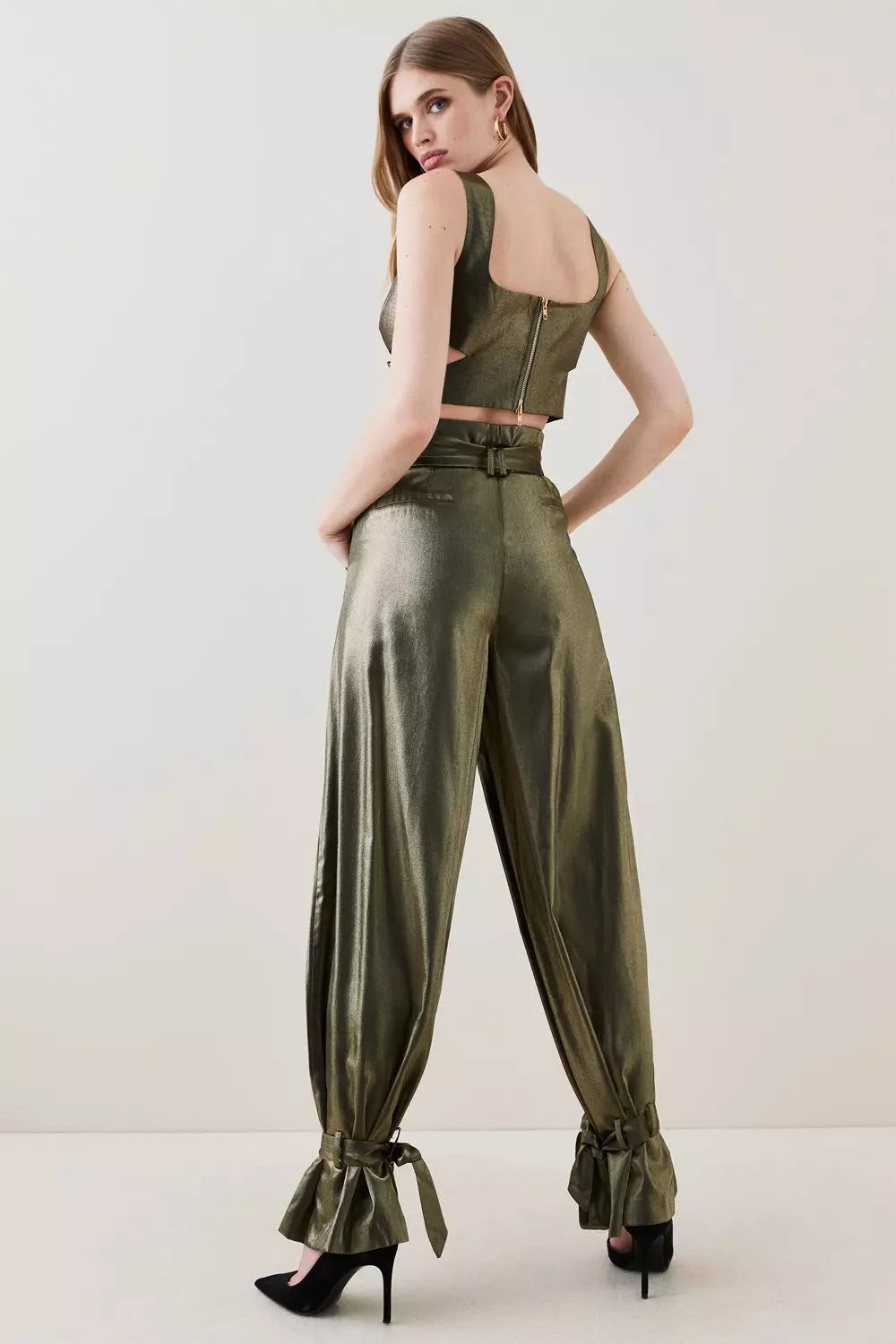 Metallic Balloon Tie Hem Pants | Karen Millen